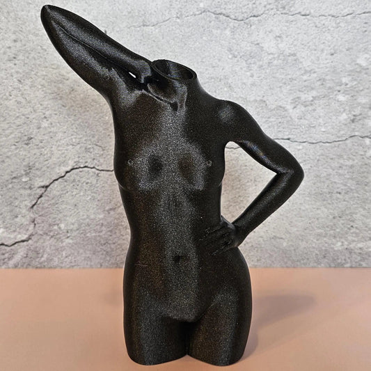 Elegant 3D Printed Female Torso Vase: Modern Black Diamond Sculpture for Contemporary Home Decor CR3 Design Co