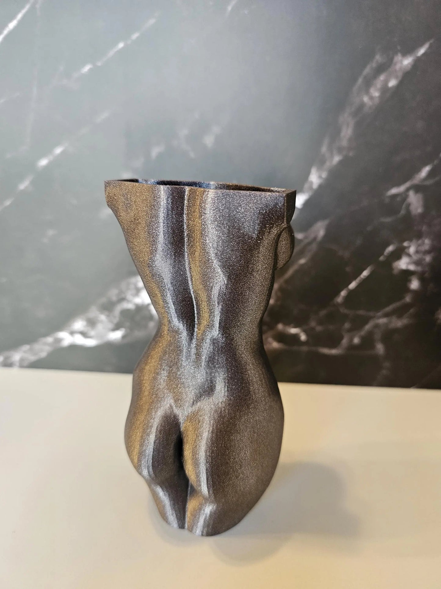3D Printed Female Torso Vase: Diamond Silver Sculpture, Modern Home Decor CR3 Design Co
