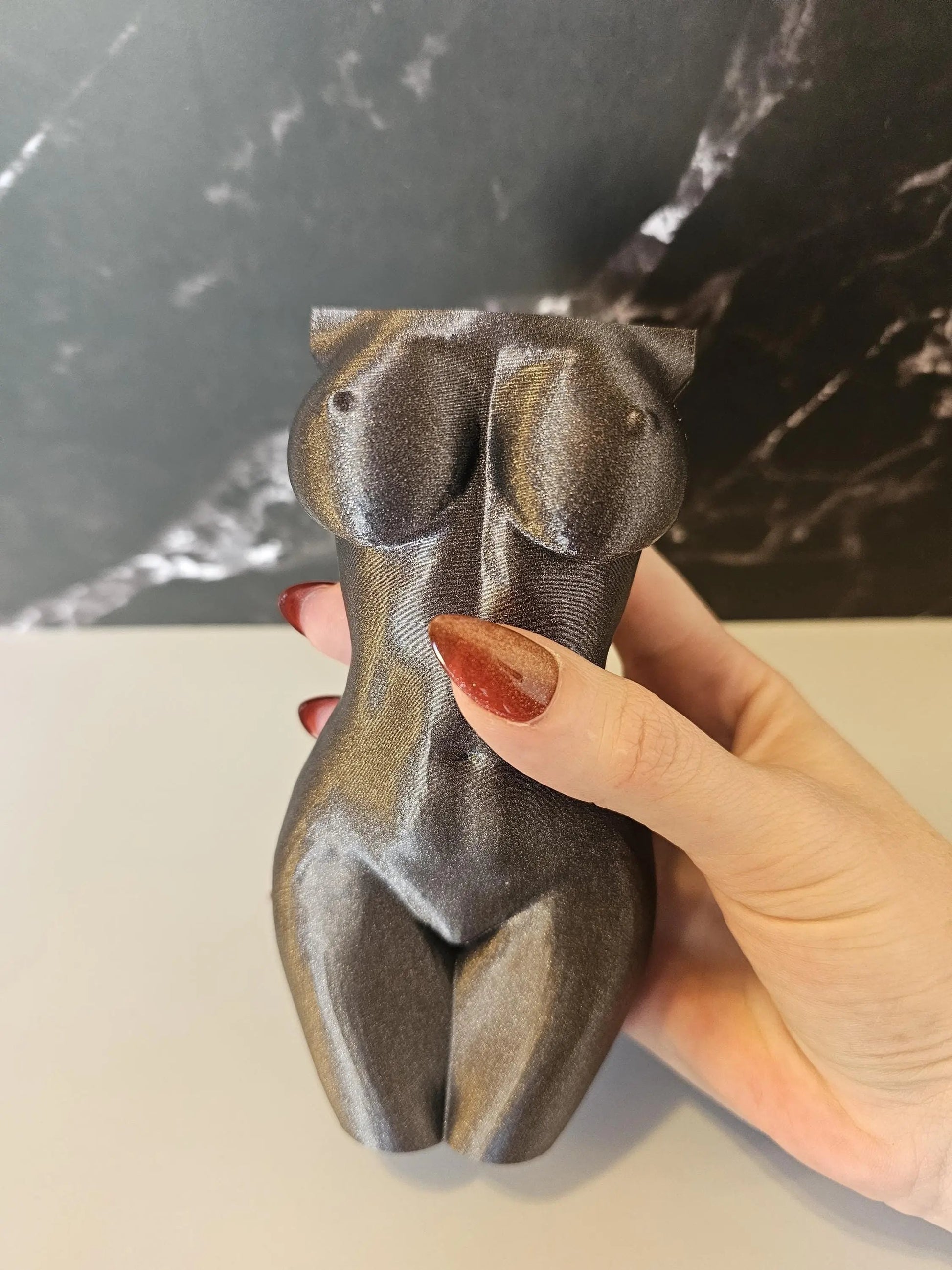 3D Printed Female Torso Vase: Diamond Silver Sculpture, Modern Home Decor CR3 Design Co