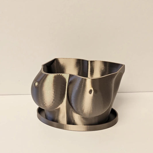 3D Printed Bust Planter: Antique Gold Sculptural Indoor Po for Live or Decorative Plants CR3 Design Co