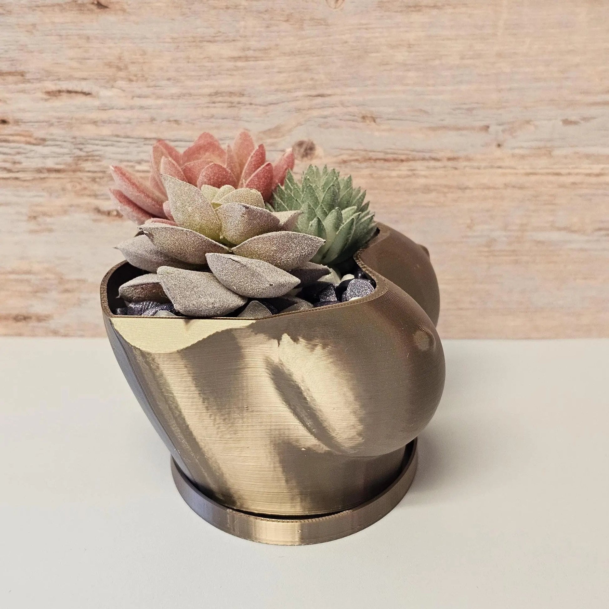 3D Printed Bust Planter: Antique Gold Sculptural Indoor Po for Live or Decorative Plants CR3 Design Co