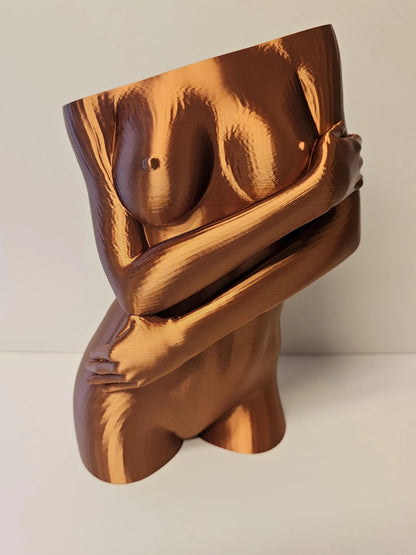 Sculptural Sable Female Torso Vase - 3D-Printed in Silk Copper - Modern Body Positive Art Decor CR3 Design Co