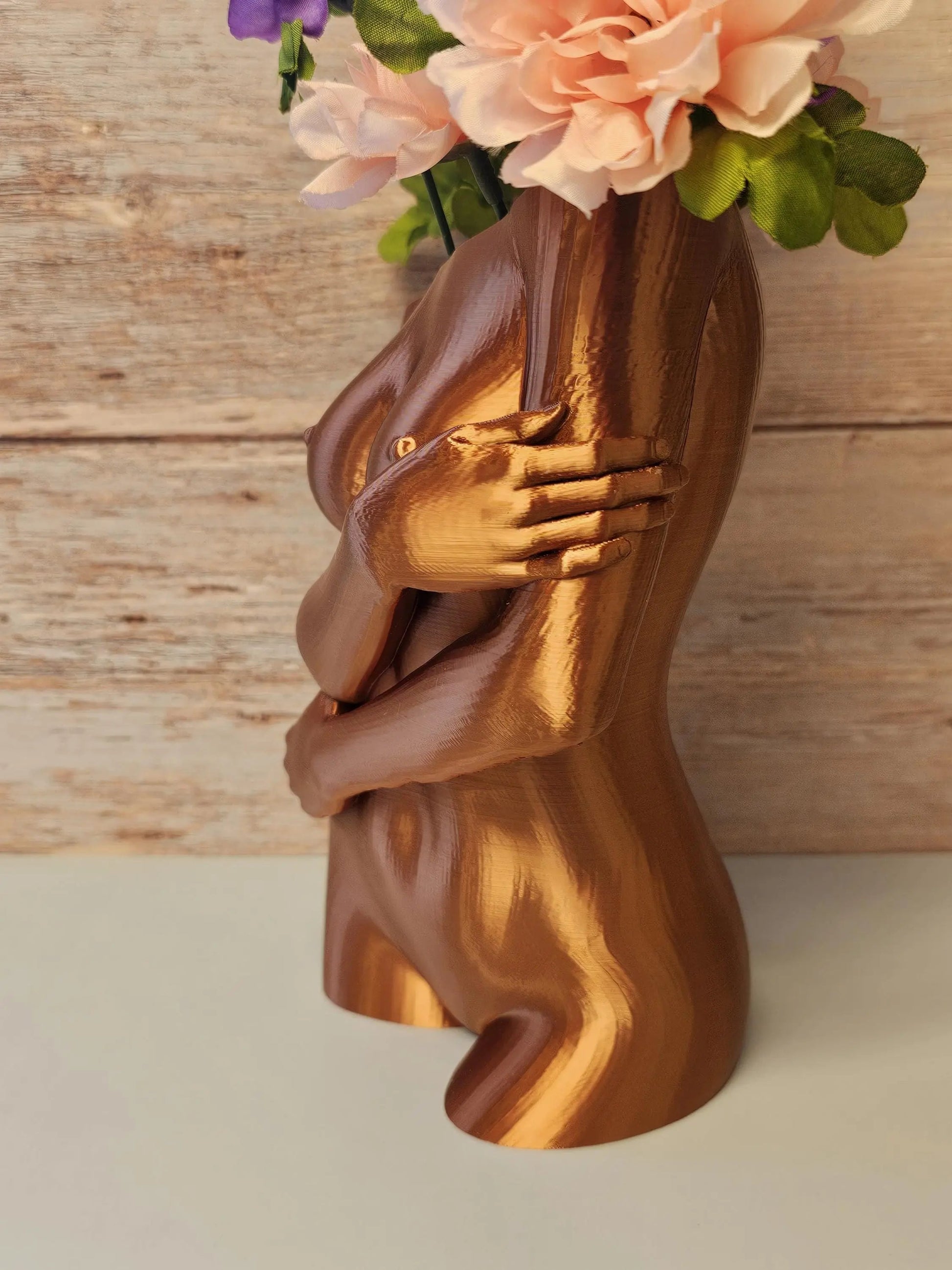 Sculptural Sable Female Torso Vase - 3D-Printed in Silk Copper - Modern Body Positive Art Decor CR3 Design Co