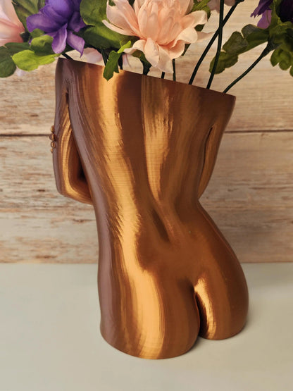 Sculptural Sable Female Torso Vase - 3D-Printed in Silk Copper - Modern Body Positive Art Decor CR3 Design Co