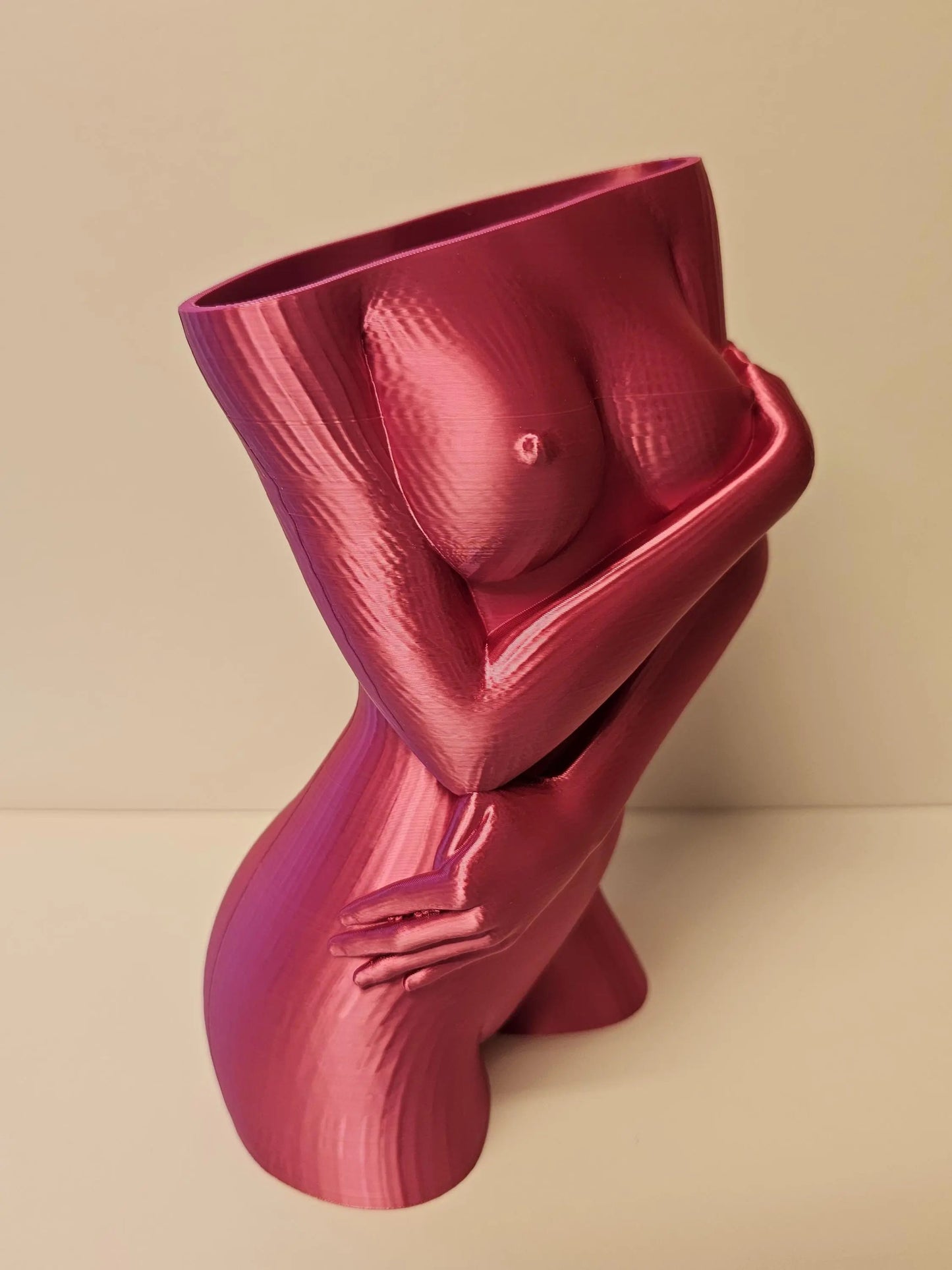 Sculptural Sable Female Torso Vase - 3D-Printed in Electric Rose - Modern Body Positive Art Decor CR3 Design Co