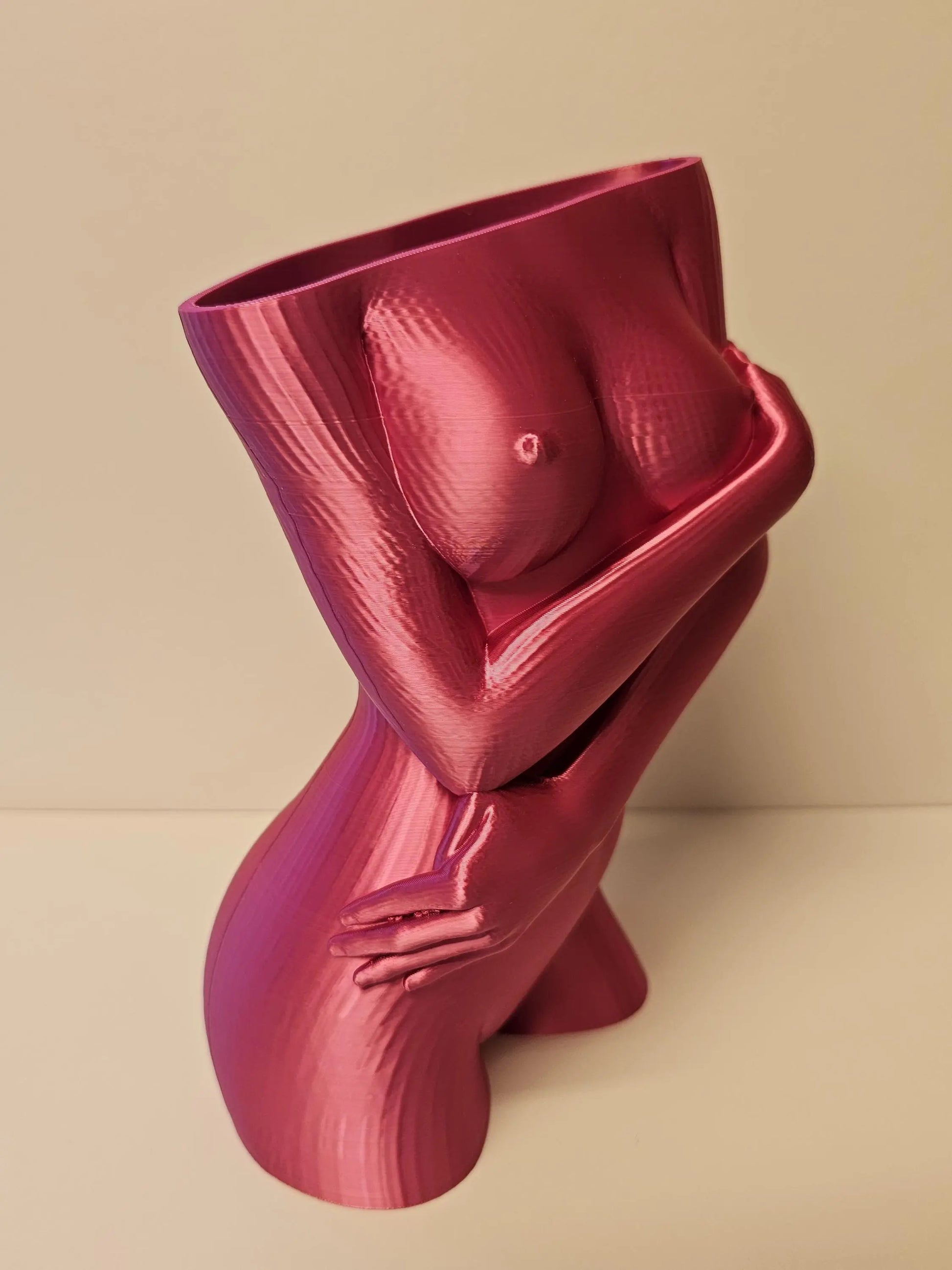 Sculptural Sable Female Torso Vase - 3D-Printed in Electric Rose - Modern Body Positive Art Decor CR3 Design Co