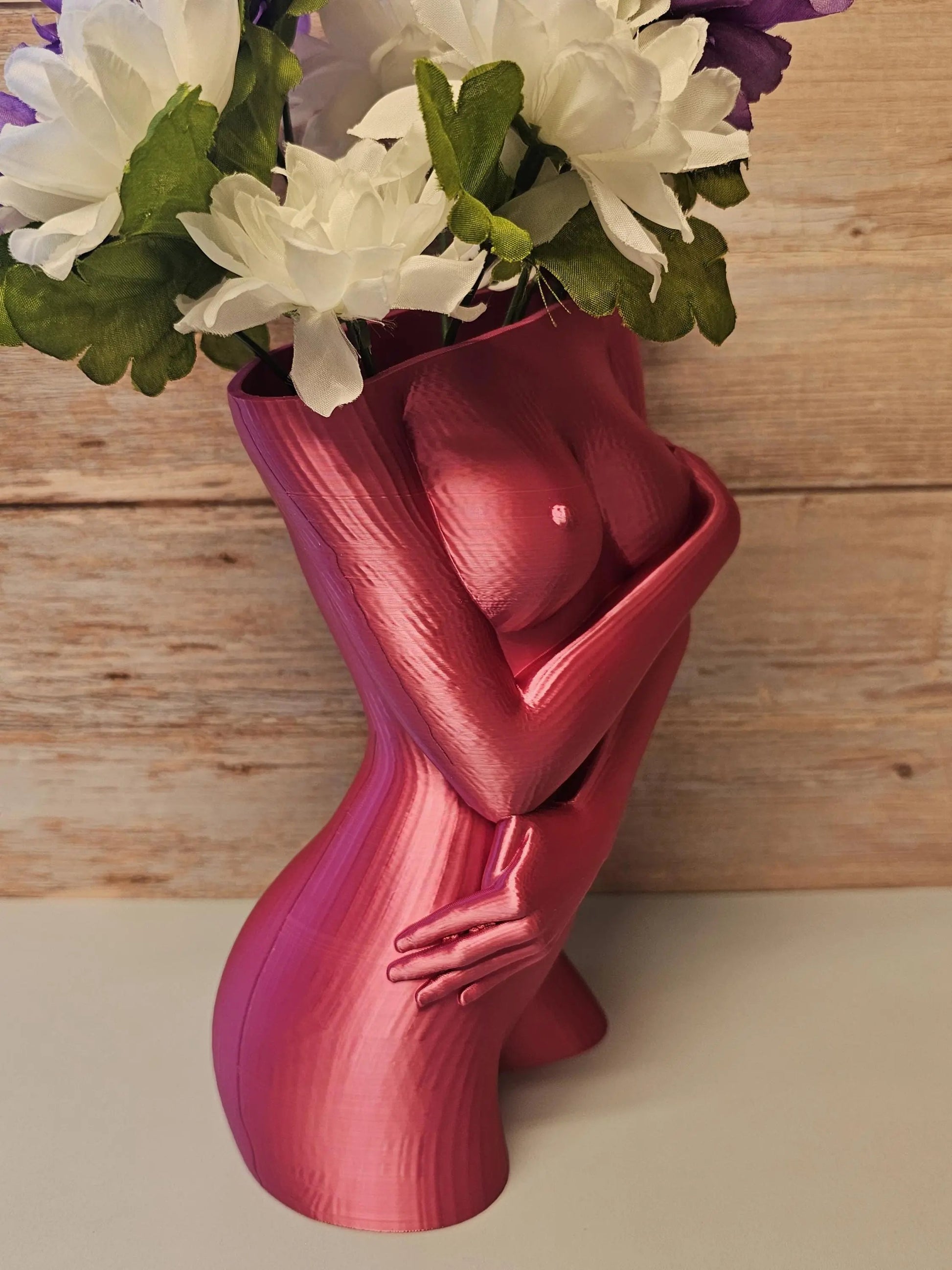 Sculptural Sable Female Torso Vase - 3D-Printed in Electric Rose - Modern Body Positive Art Decor CR3 Design Co