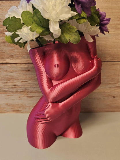 Sculptural Sable Female Torso Vase - 3D-Printed in Electric Rose - Modern Body Positive Art Decor CR3 Design Co