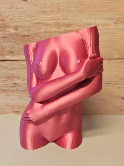 Sculptural Sable Female Torso Vase - 3D-Printed in Electric Rose - Modern Body Positive Art Decor CR3 Design Co