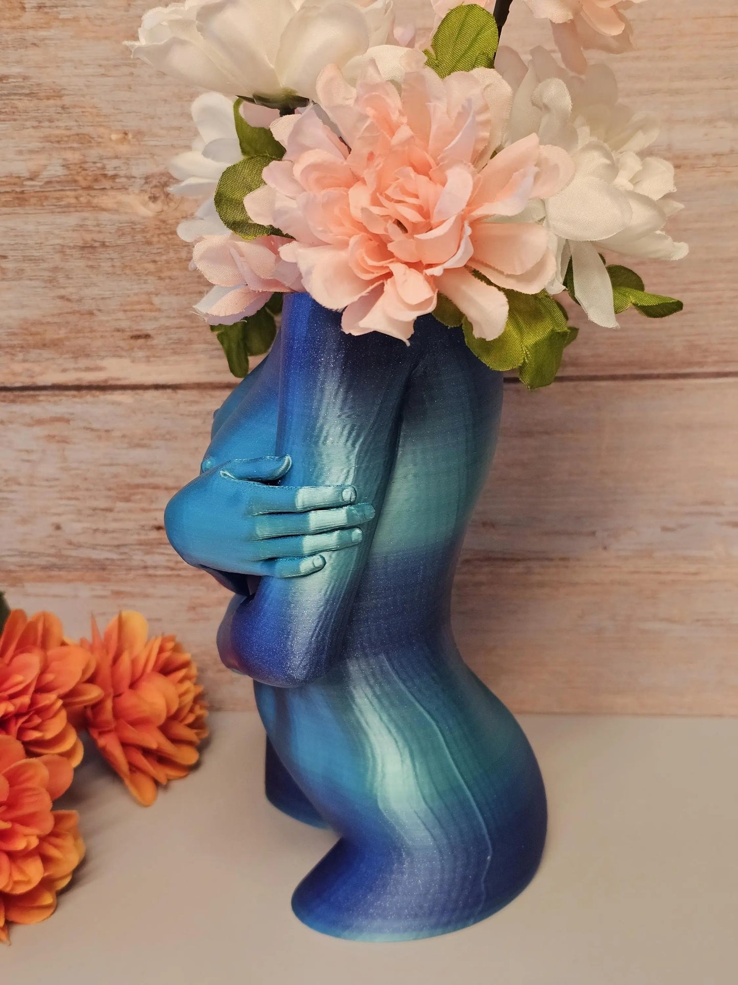3D Printed Female Torso Vase: Aqua Oasis Body Positive Art Decor CR3 Design Co