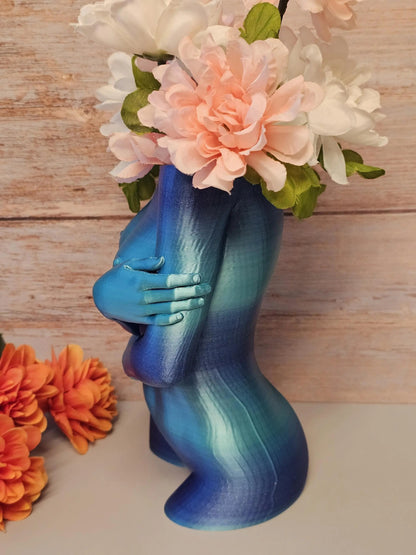 3D Printed Female Torso Vase: Aqua Oasis Body Positive Art Decor CR3 Design Co