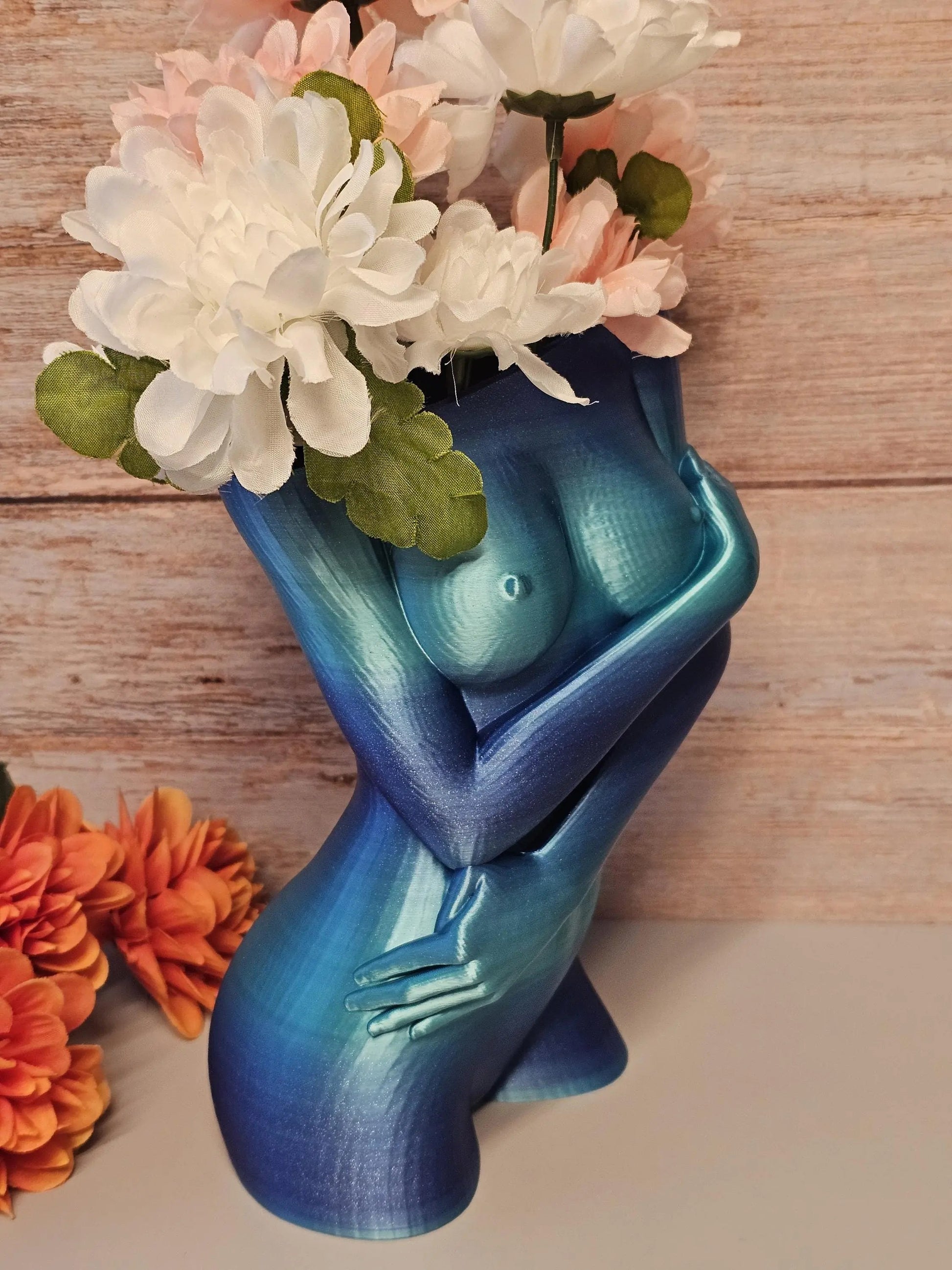 3D Printed Female Torso Vase: Aqua Oasis Body Positive Art Decor CR3 Design Co