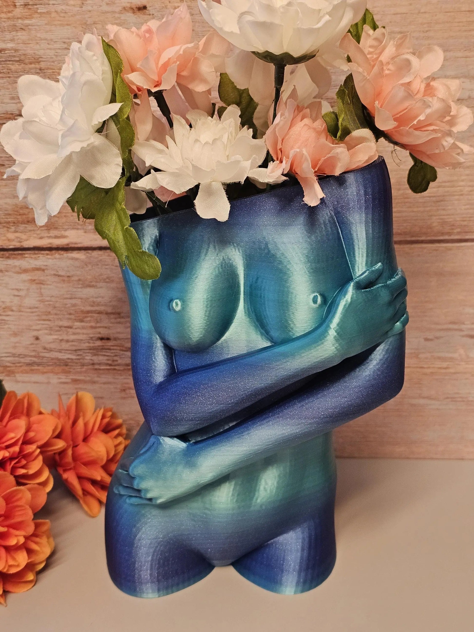 3D Printed Female Torso Vase: Aqua Oasis Body Positive Art Decor CR3 Design Co