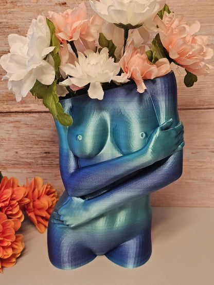 3D Printed Female Torso Vase: Aqua Oasis Body Positive Art Decor CR3 Design Co