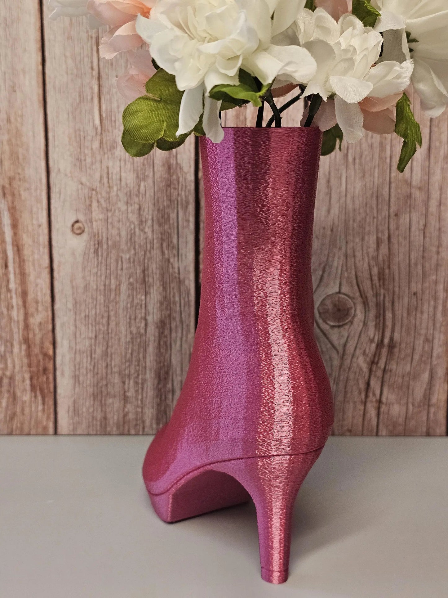 3D Printed High Heel Boot Vase: Electric Rose Pink Modern Decor CR3 Design Co