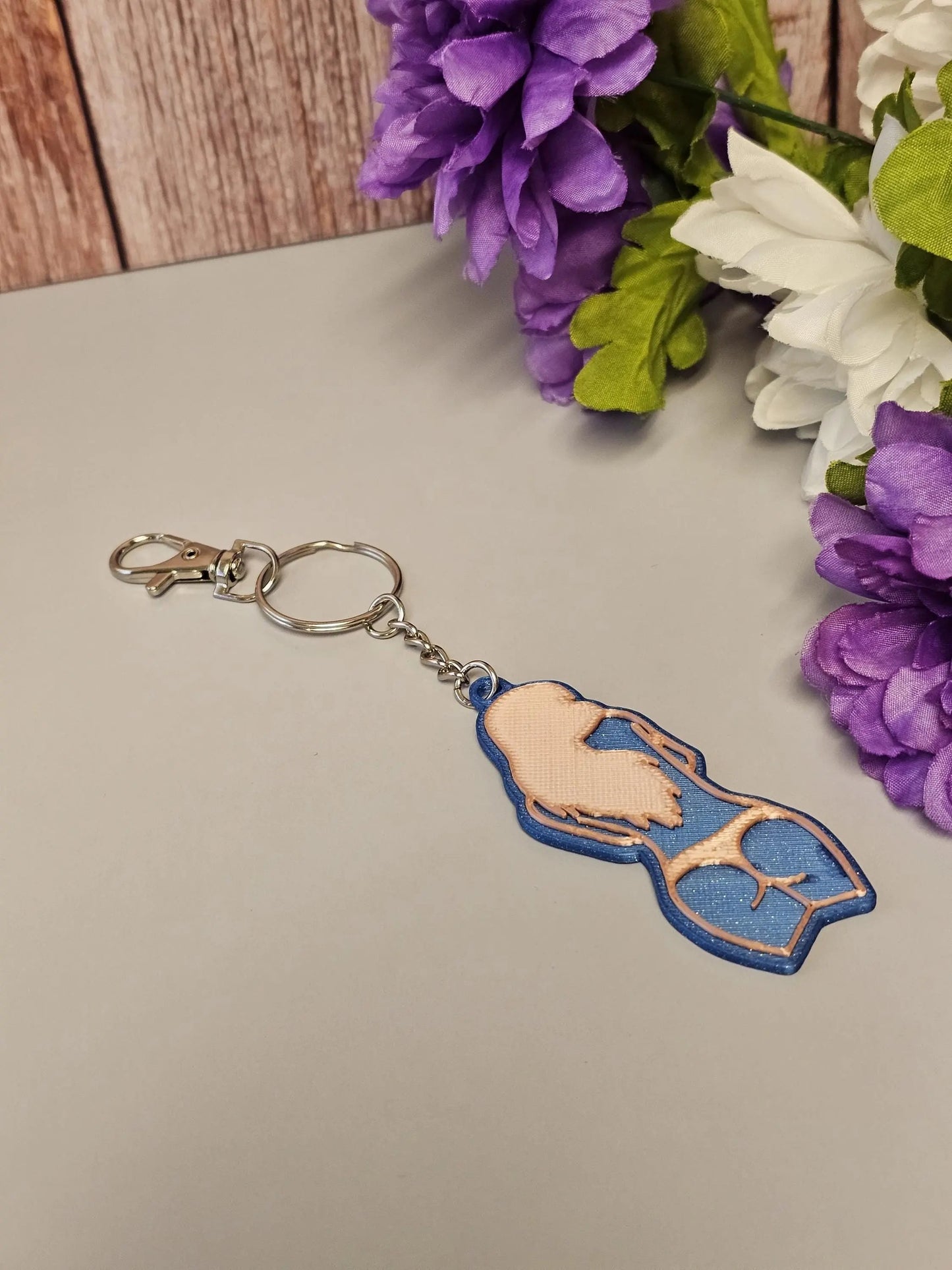 3D Printed Curvy Woman Bag Charm: Aqua Blue & Rose Gold Keychain CR3 Design Co