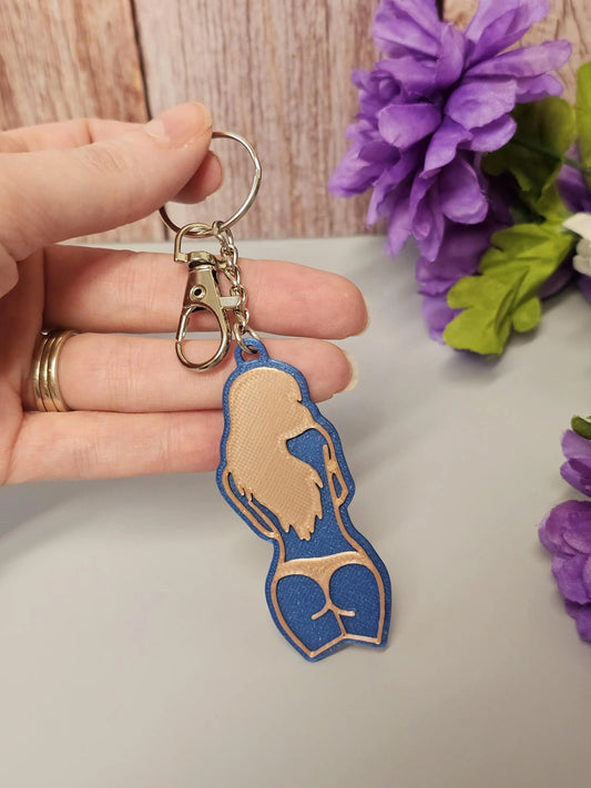 3D Printed Curvy Woman Bag Charm: Aqua Blue & Rose Gold Keychain CR3 Design Co