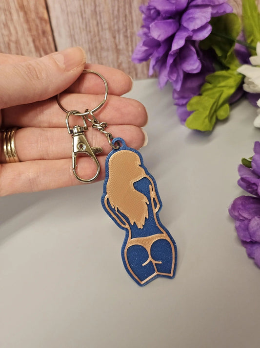 3D Printed Curvy Woman Bag Charm: Aqua Blue & Rose Gold Keychain CR3 Design Co