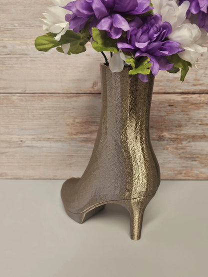 3D Printed High Heel Boot Vase: Antique Gold Fashion Decor CR3 Design Co