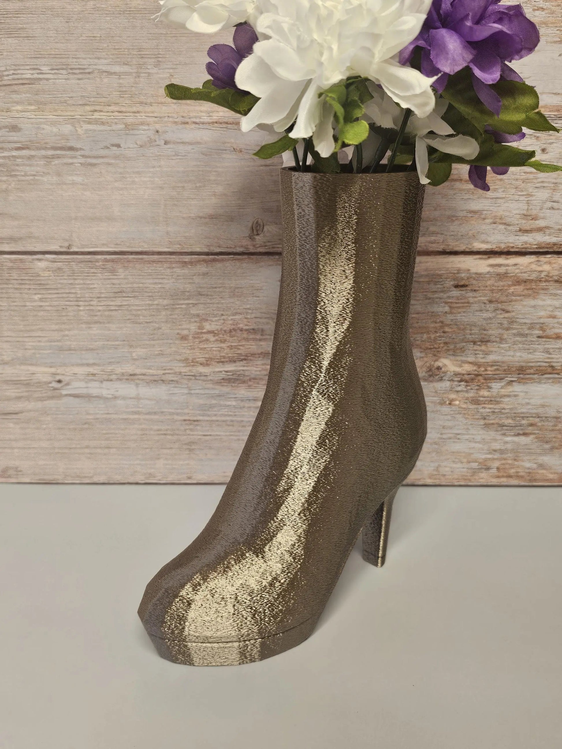3D Printed High Heel Boot Vase: Antique Gold Fashion Decor CR3 Design Co