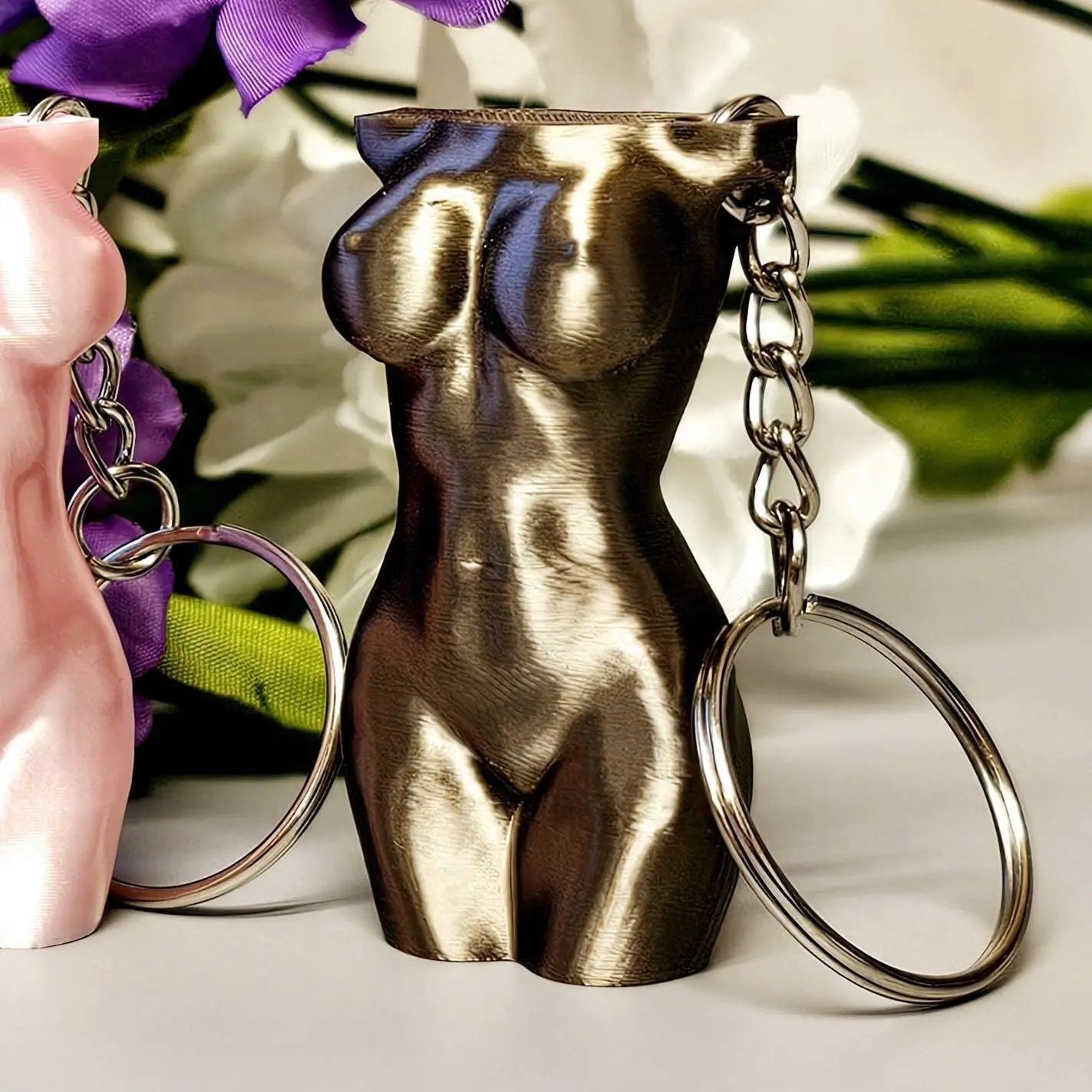 3D Printed Torso Keychain – Curvy Lady Bag Charm, Silk Antique Gold CR3 Design Co