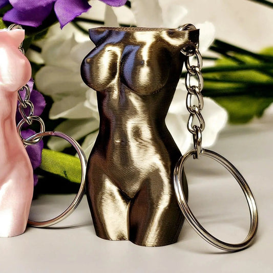 3D Printed Torso Keychain – Curvy Lady Bag Charm, Silk Antique Gold CR3 Design Co