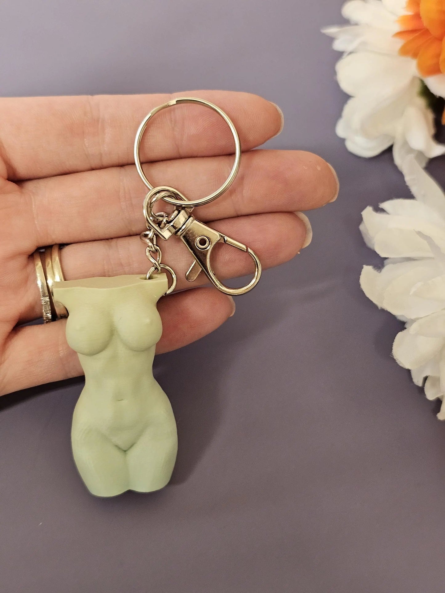 3D Printed Curvy Lady Bag Charm: Misty Morning Pastel Torso Keychain CR3 Design Co