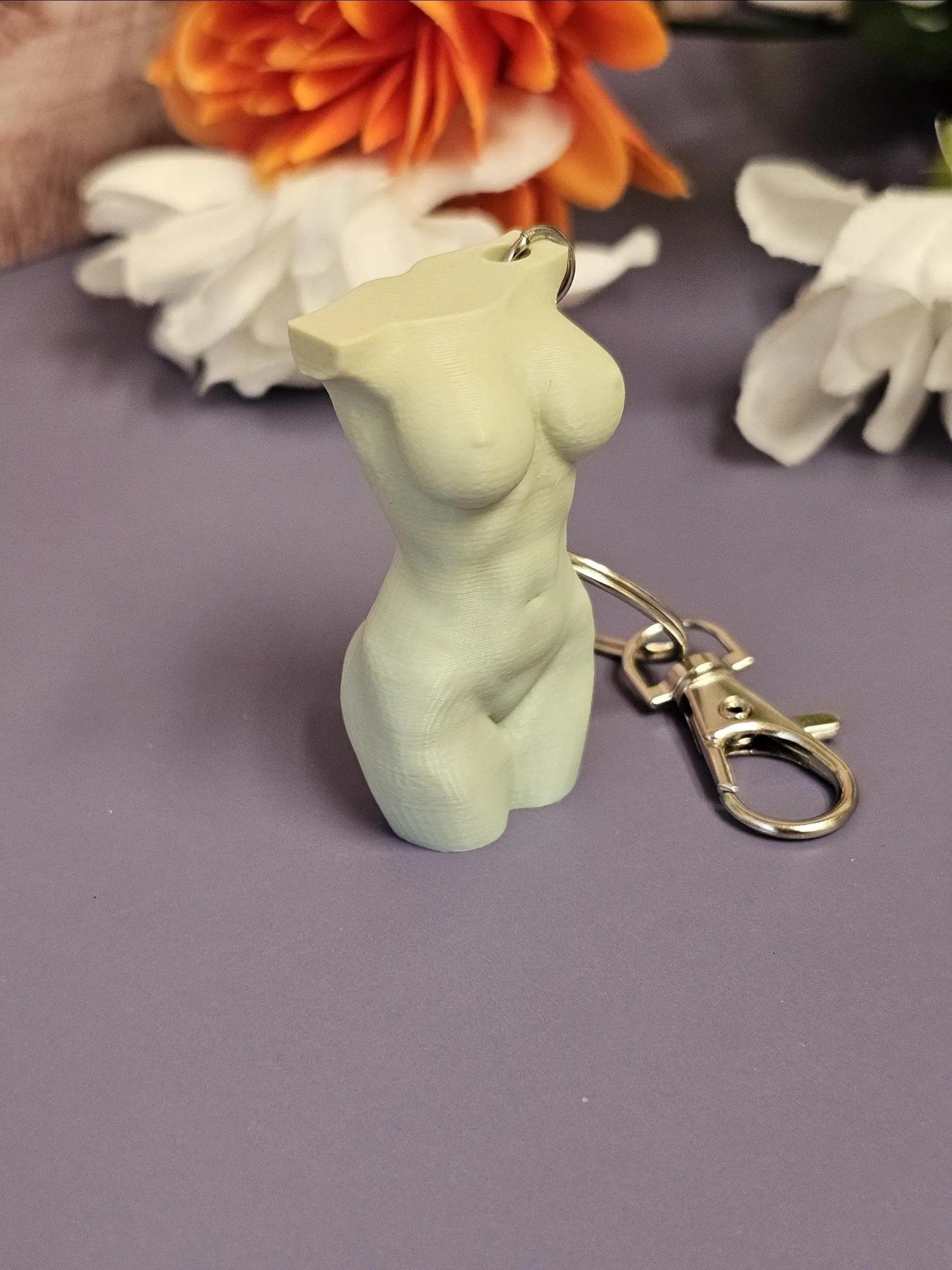 3D Printed Curvy Lady Bag Charm: Misty Morning Pastel Torso Keychain CR3 Design Co