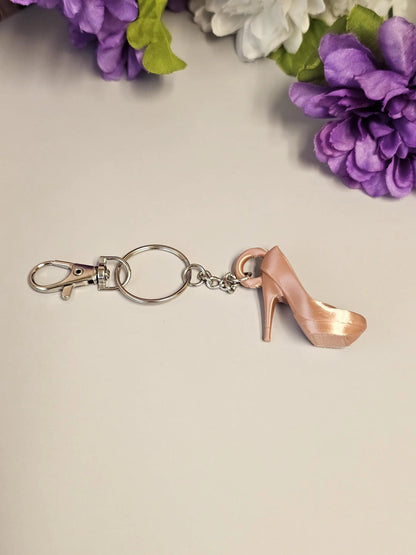 Silk Rose Gold 3D Printed Stiletto Keychain - High Heel Bag Charm for Fashion Lovers CR3 Design Co