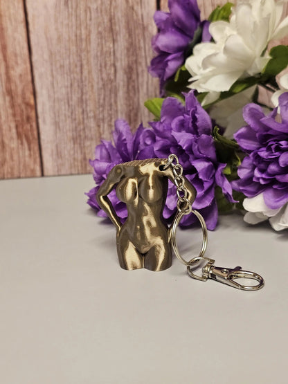 3D Printed Torso Bag Charm: Antique Gold Curvy Body Keychain CR3 Design Co