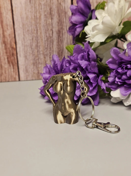 3D Printed Torso Bag Charm: Antique Gold Curvy Body Keychain CR3 Design Co