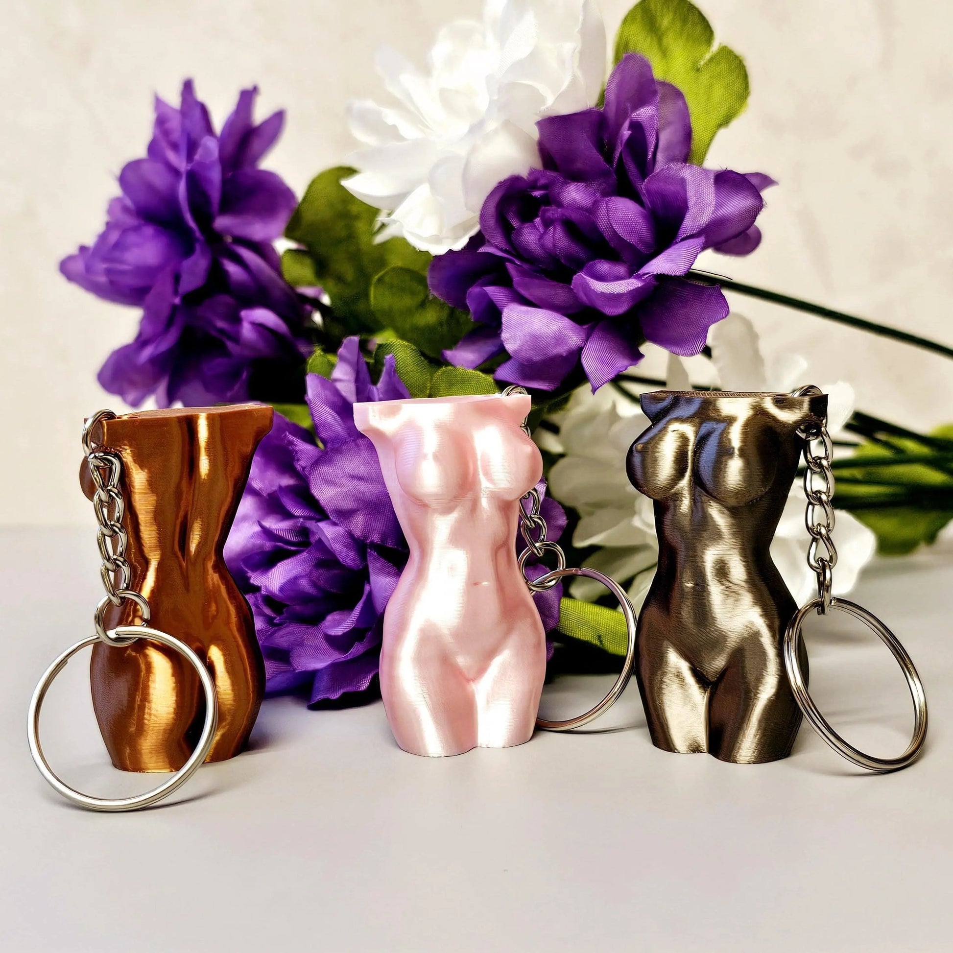 3D Printed Curvy Lady Keychain: Silk Copper Torso Bag Charm CR3 Design Co