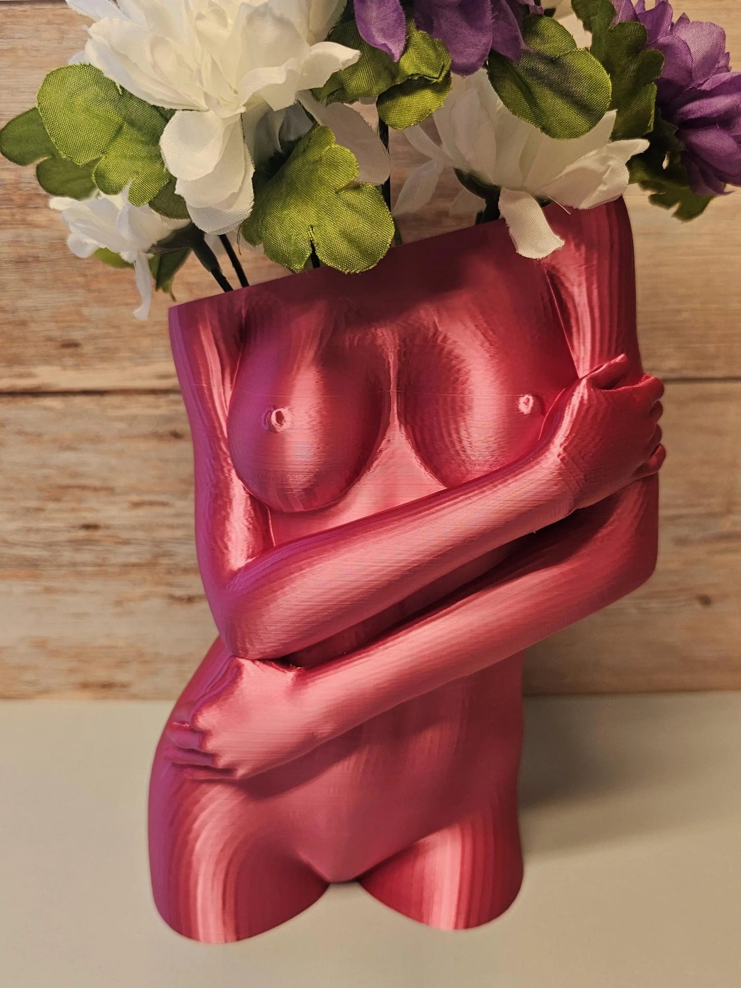 Sculptural Sable Female Torso Vase - 3D-Printed in Electric Rose - Modern Body Positive Art Decor CR3 Design Co