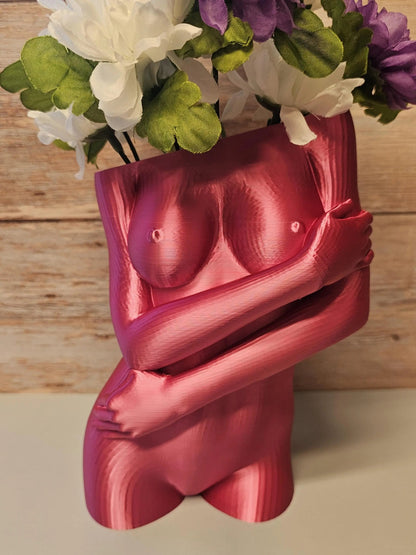Sculptural Sable Female Torso Vase - 3D-Printed in Electric Rose - Modern Body Positive Art Decor CR3 Design Co