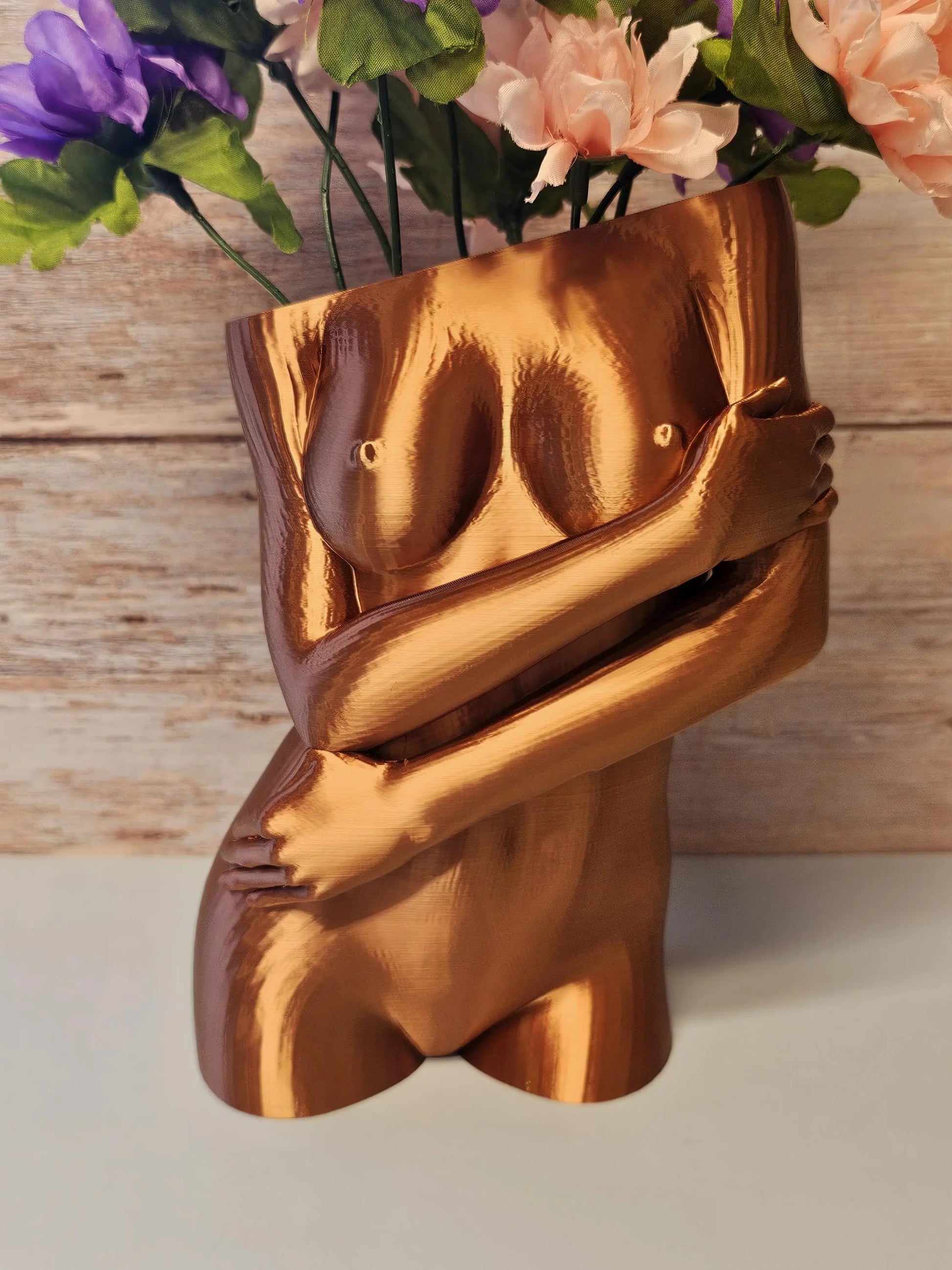 Sculptural Sable Female Torso Vase - 3D-Printed in Silk Copper - Modern Body Positive Art Decor CR3 Design Co