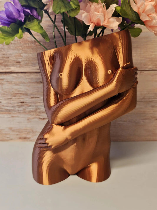 Sculptural Sable Female Torso Vase - 3D-Printed in Silk Copper - Modern Body Positive Art Decor CR3 Design Co