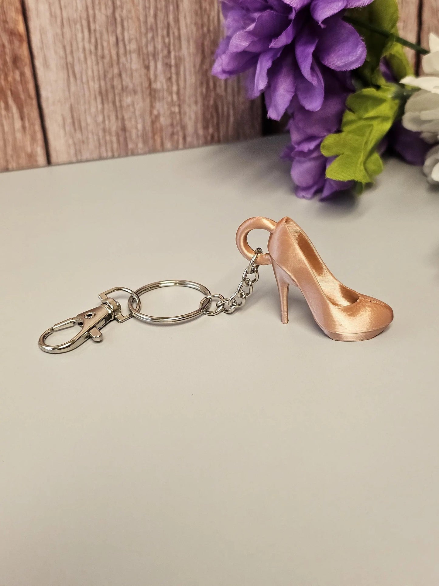 Silk Rose Gold 3D Printed Stiletto Keychain - High Heel Bag Charm for Fashion Lovers CR3 Design Co