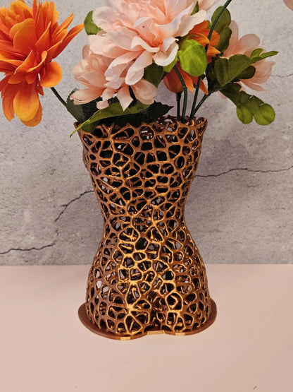 Voronoi Copper Torso Vase: 3D Printed Female Body Art Decor CR3 Design Co