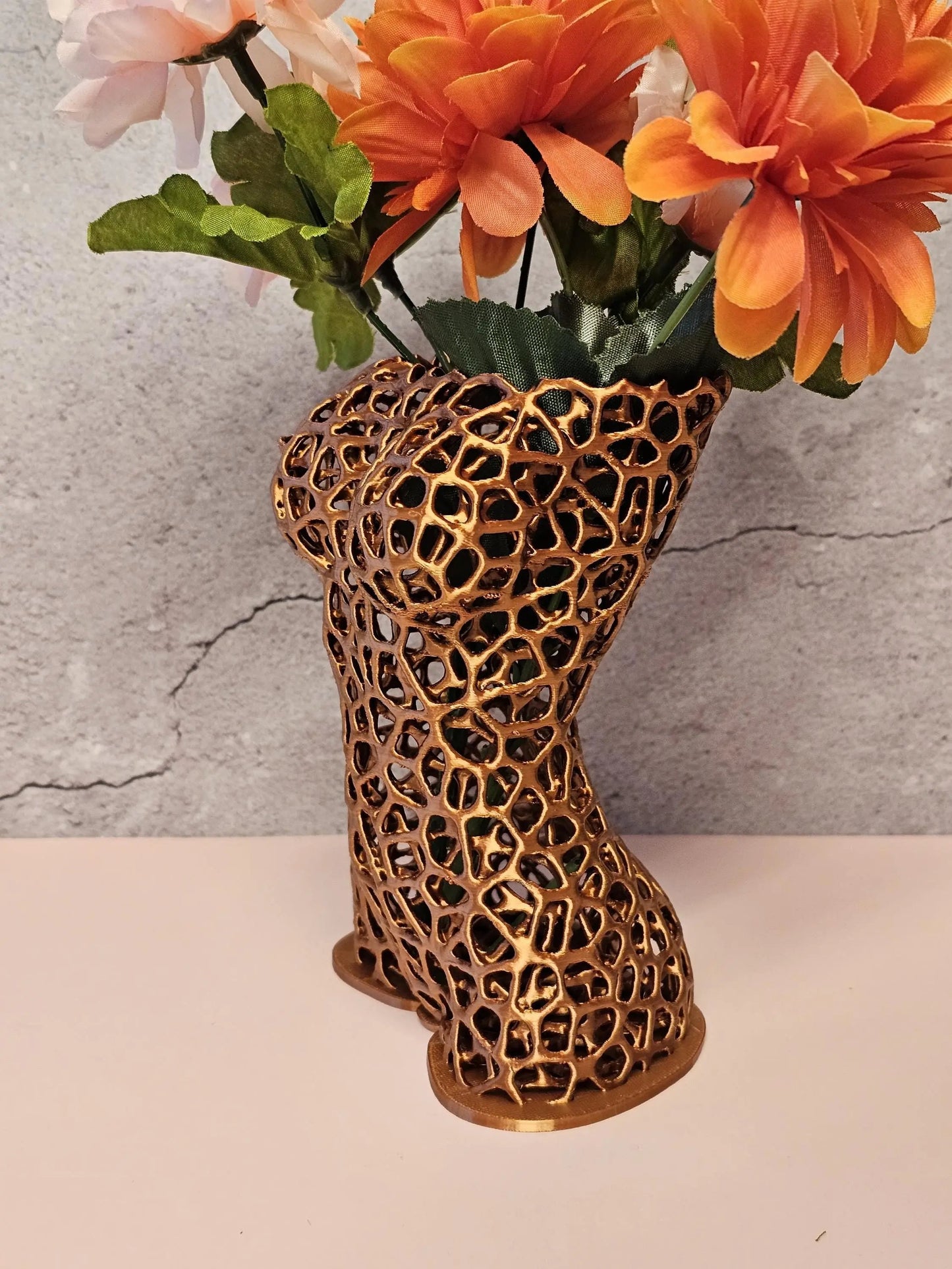 Voronoi Copper Torso Vase: 3D Printed Female Body Art Decor CR3 Design Co