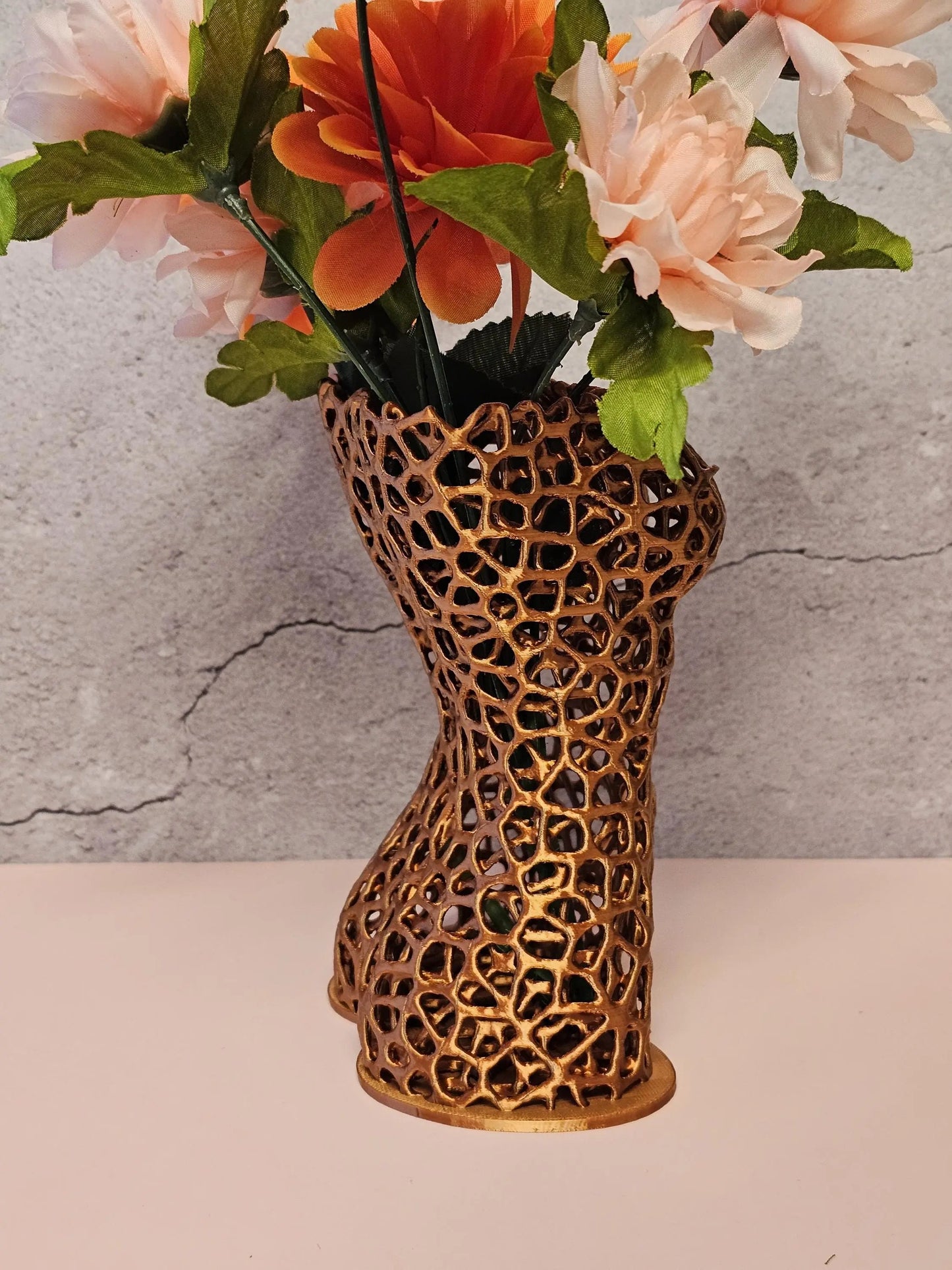 Voronoi Copper Torso Vase: 3D Printed Female Body Art Decor CR3 Design Co