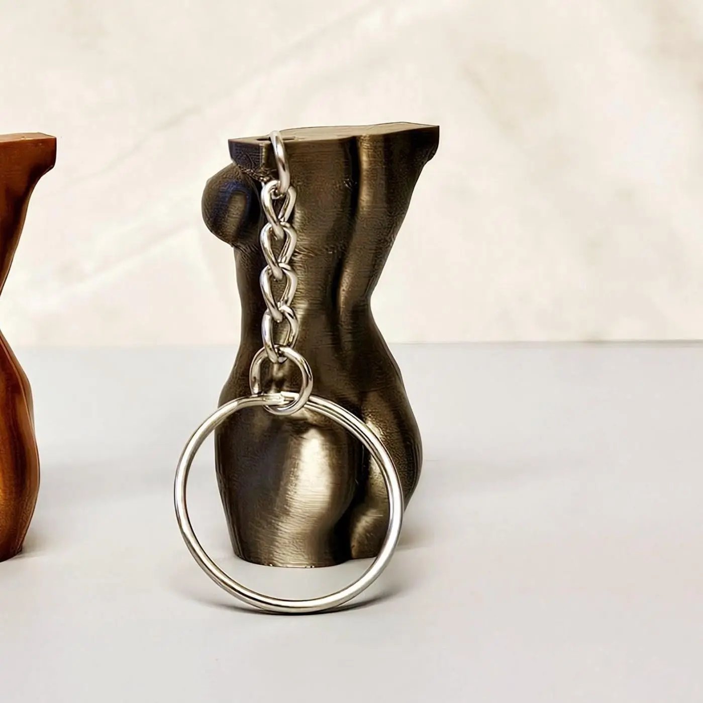 3D Printed Torso Keychain – Curvy Lady Bag Charm, Silk Antique Gold CR3 Design Co