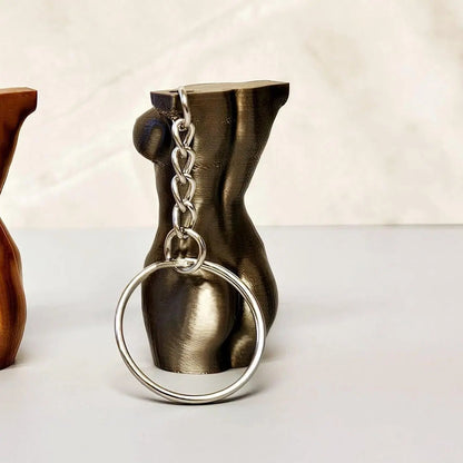 3D Printed Torso Keychain – Curvy Lady Bag Charm, Silk Antique Gold CR3 Design Co