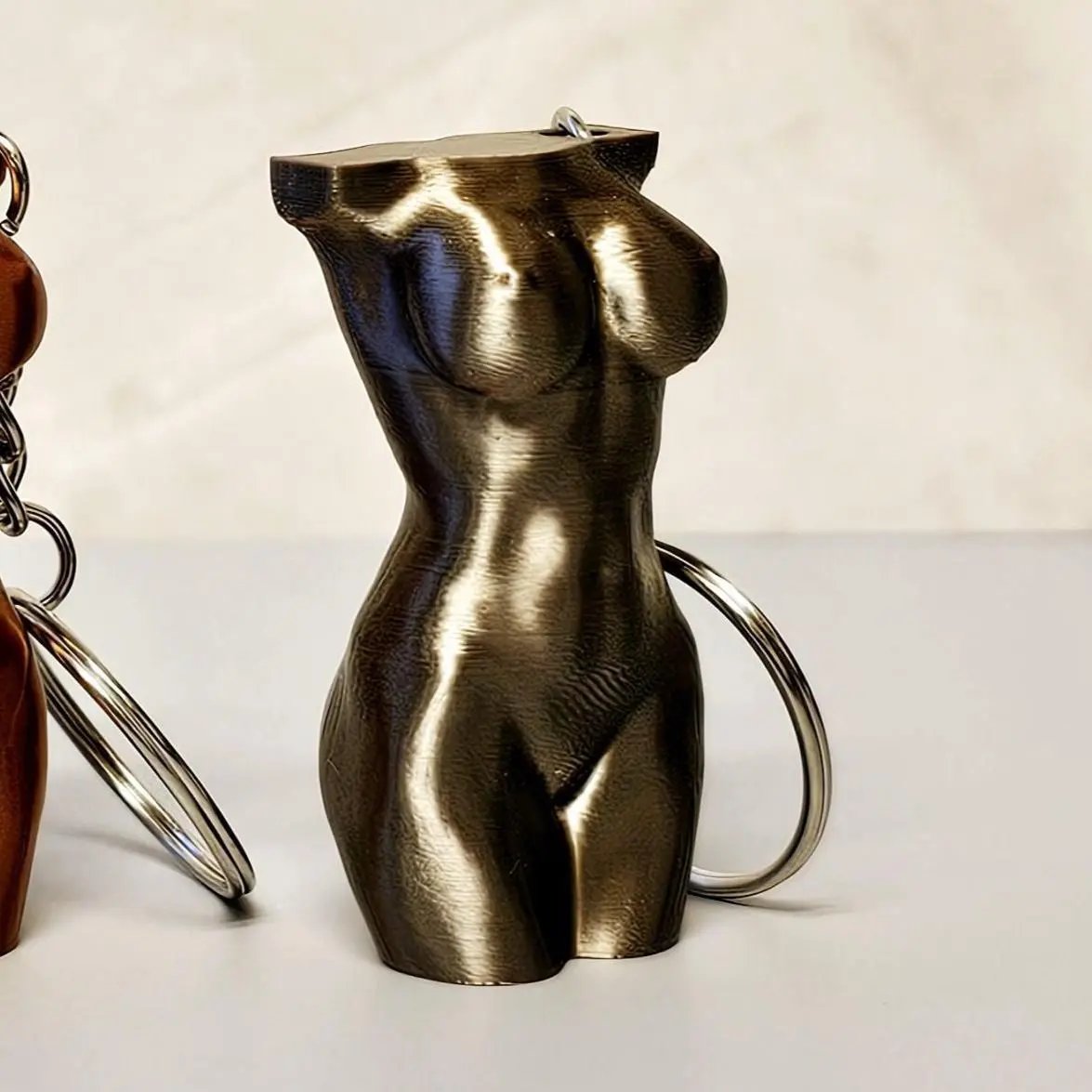 3D Printed Torso Keychain – Curvy Lady Bag Charm, Silk Antique Gold CR3 Design Co