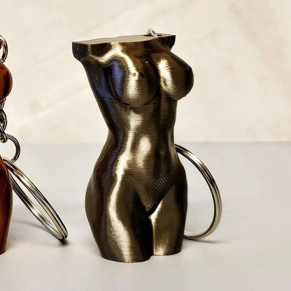 3D Printed Torso Keychain – Curvy Lady Bag Charm, Silk Antique Gold CR3 Design Co