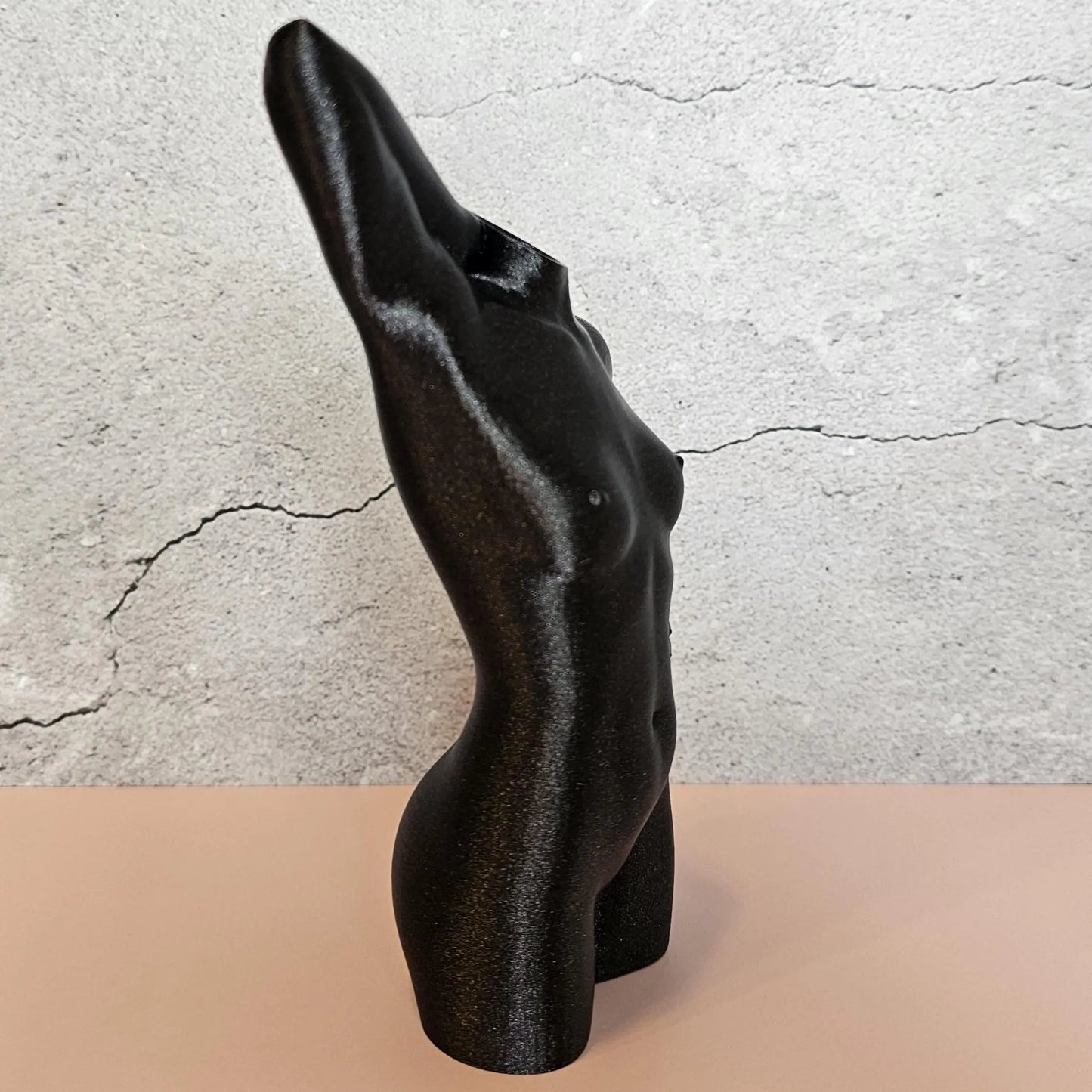 Elegant 3D Printed Female Torso Vase: Modern Black Diamond Sculpture for Contemporary Home Decor CR3 Design Co
