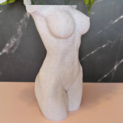 Elegant Desert Sand Female Torso Vase - Modern 3D Printed Sculpture for Stylish Home Decor CR3 Design Co