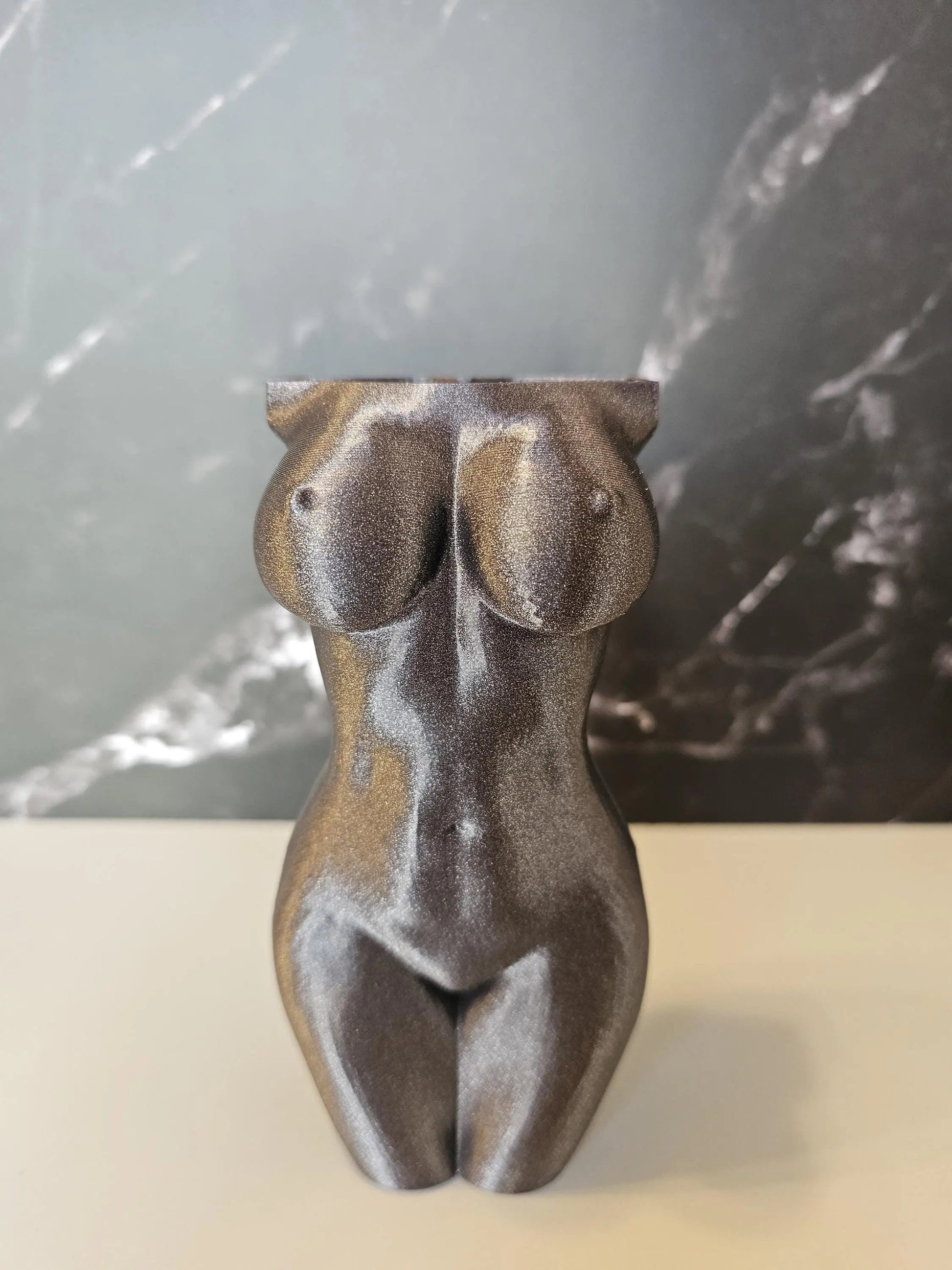 3D Printed Female Torso Vase: Diamond Silver Sculpture, Modern Home Decor CR3 Design Co