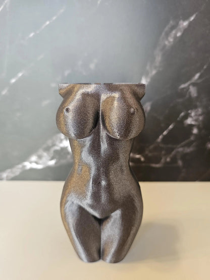 3D Printed Female Torso Vase: Diamond Silver Sculpture, Modern Home Decor CR3 Design Co
