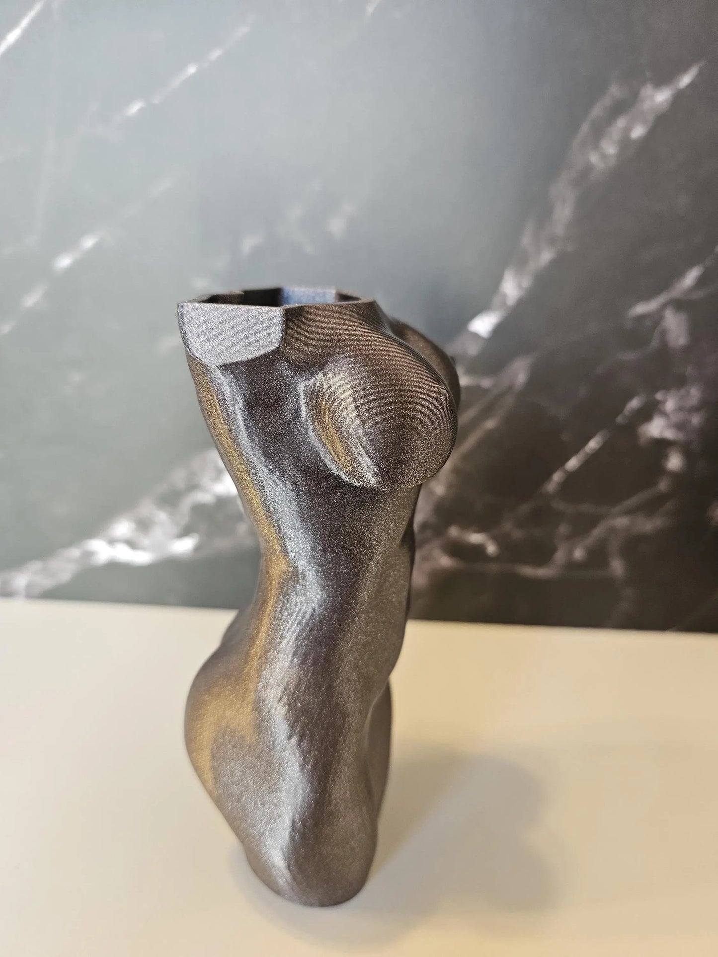 3D Printed Female Torso Vase: Diamond Silver Sculpture, Modern Home Decor CR3 Design Co