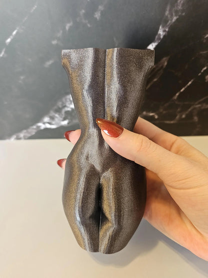 3D Printed Female Torso Vase: Diamond Silver Sculpture, Modern Home Decor CR3 Design Co